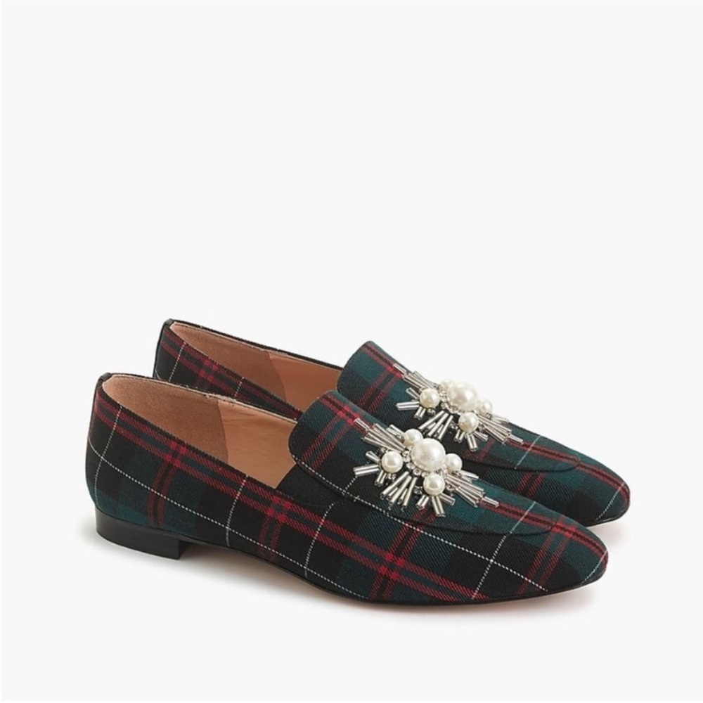 J. Crew Janie Embellished Tartan Plaid Loafers